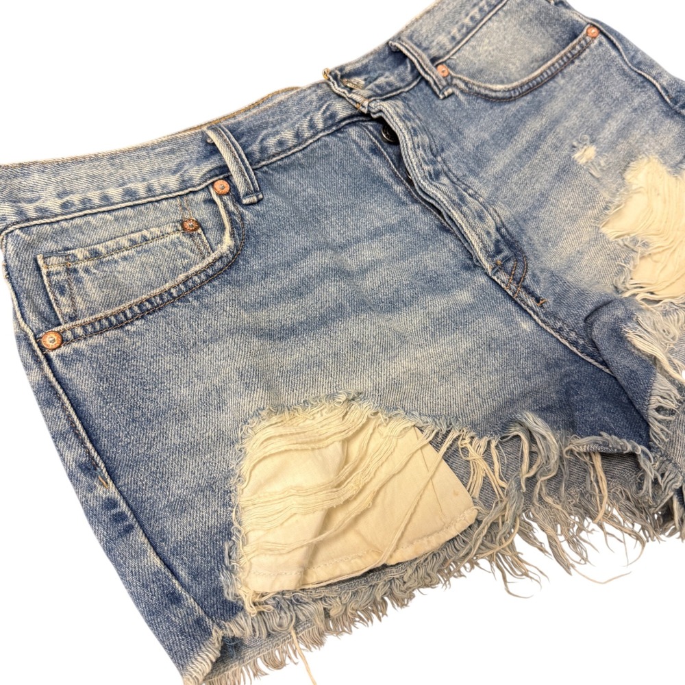 We The Free Free People Distressed Denim Shorts Light Wash Cutoffs Size 30